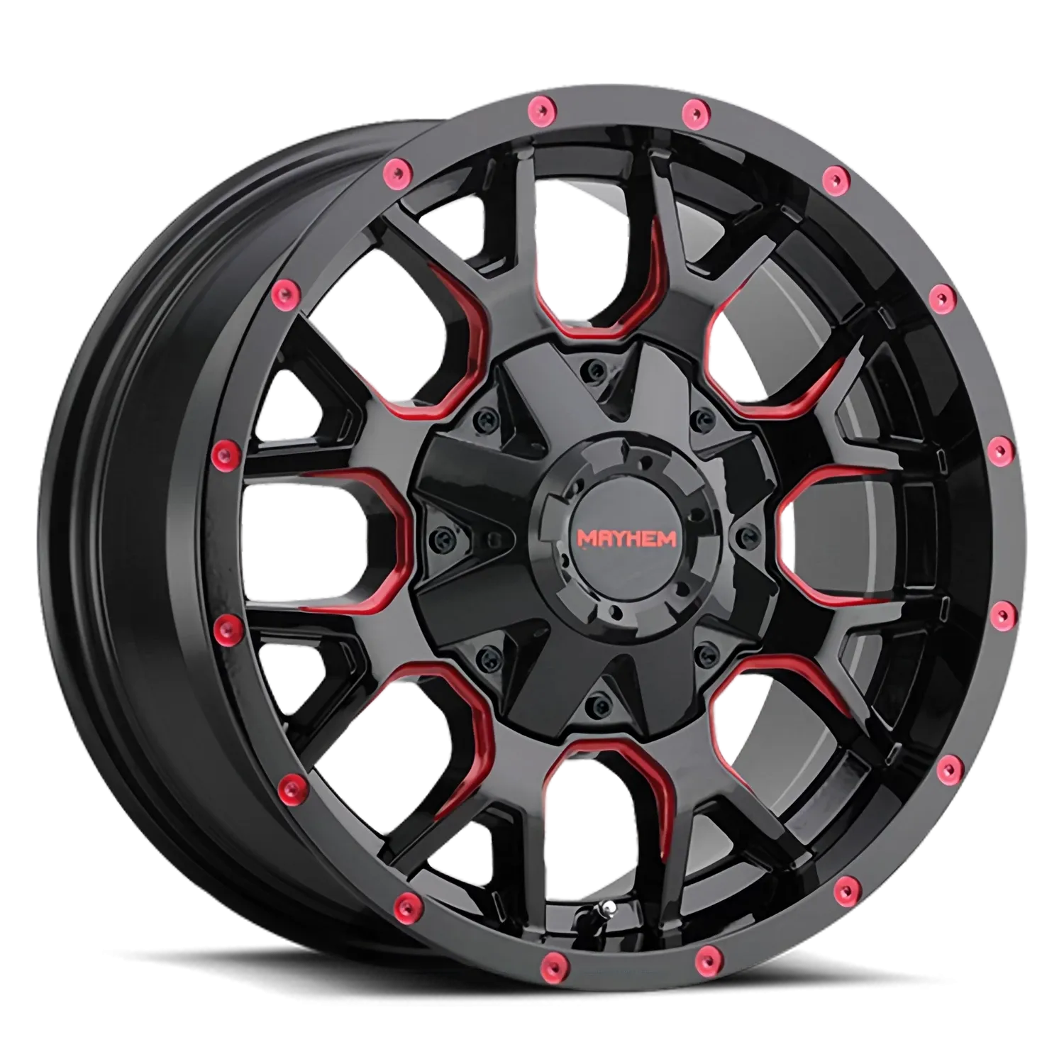 MAYHEM WARRIOR 8015 GLOSS BLACK MILLED PRISM RED 20X9 GLOSS BLACK/MILLED SPOKES